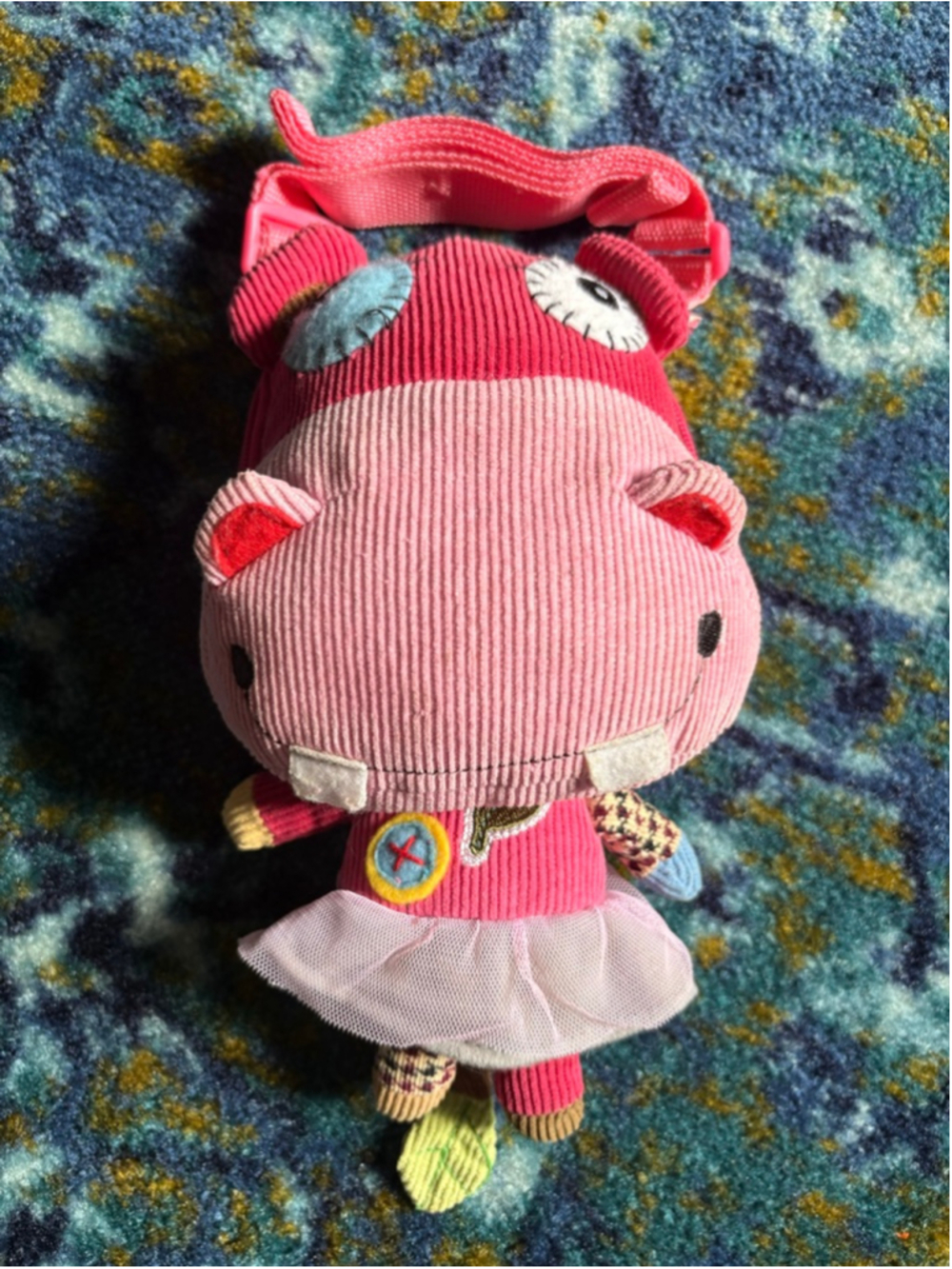 Pink Corduroy Hippo Plush Bag